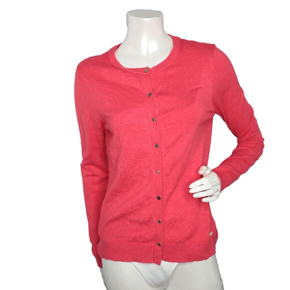 Calvin Klein Cardigan Button Down Sweater Coral Pink Stretch Office Preppy - Picture 3 of 8